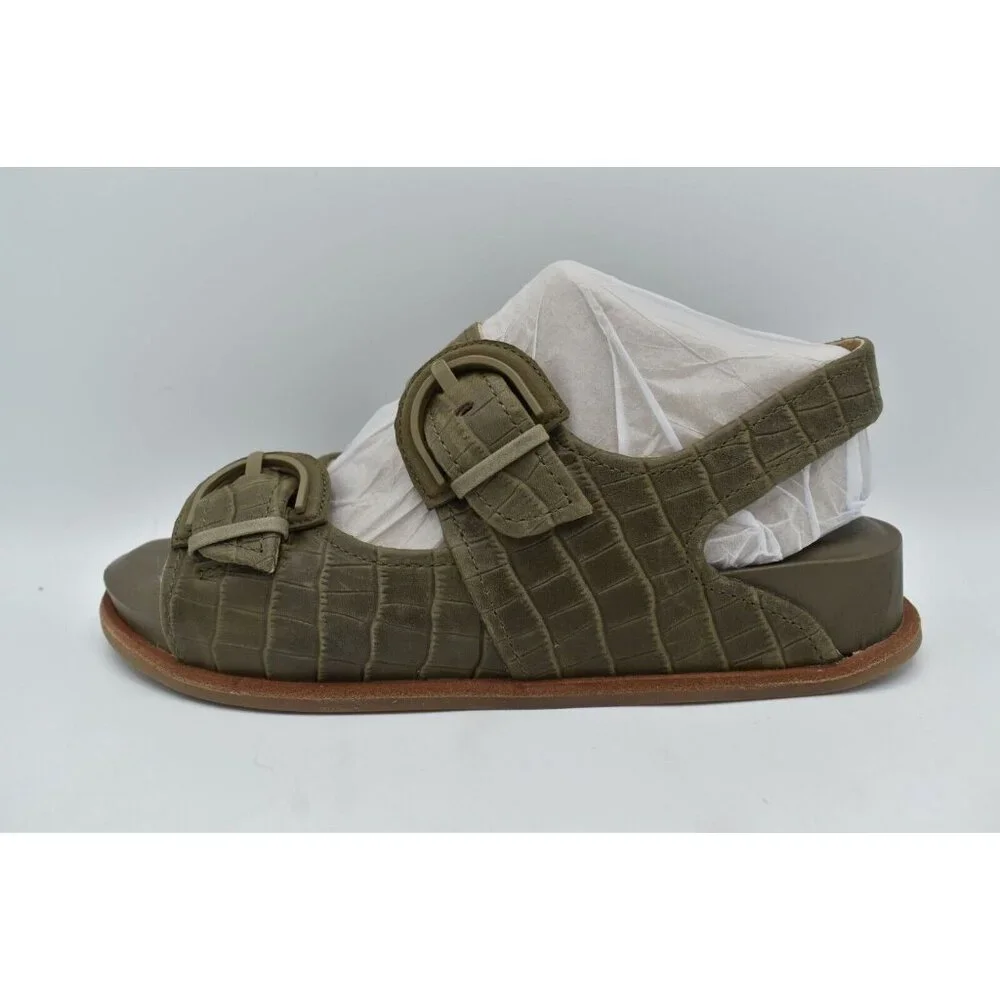 Sofft Womens Size 9.5 Adalia‎ Olive Buckle Croc Embossed Suede Leather Sandals
